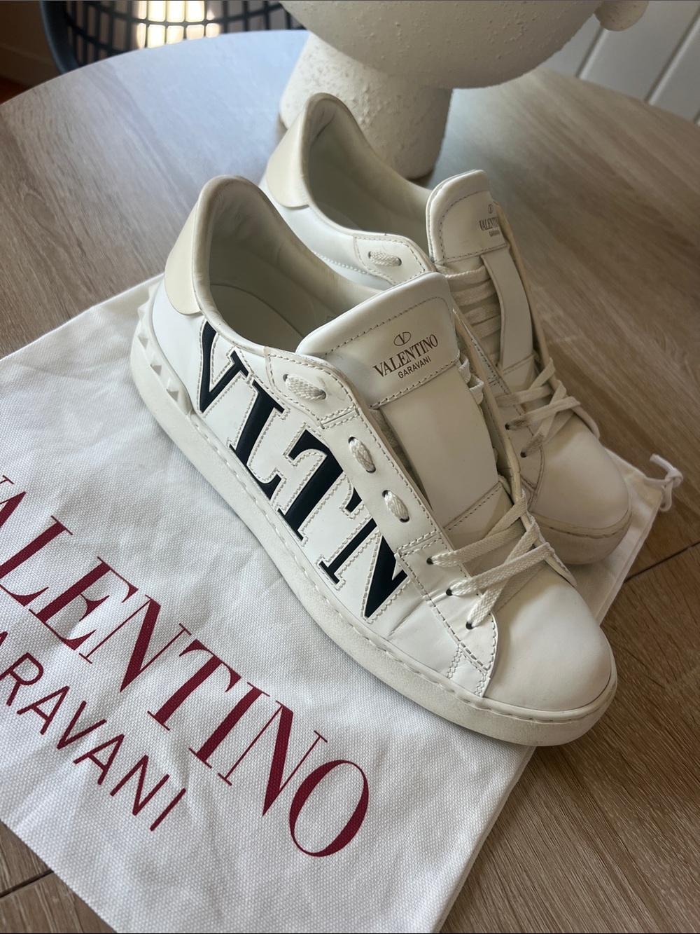 Women’s 40(9.5)Valentino White Leather Sneakers with Black VLTN Logo
